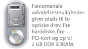 Fænomenale udvidelsesmuligheder giver plads til to optiske drev, fire harddiske, fire PCI-kort og op til 2 GB DDR SDRAM.