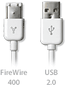 FireWire- og USB-kabler