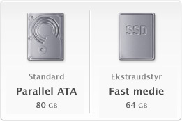 Standard: Parallel ATA - 80 GB, ekstraudstyr: Fast medie - 64 GB