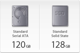 Standard: Serial ATA - 120GB, Standard: Solid State - 128GB