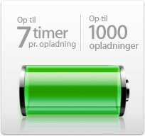 7 timer pr. opladning. 1.000 opladninger.