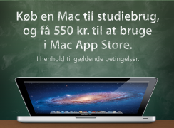 Køb en Mac til studiebrug, og få 550 kr. til at bruge i Mac App Store. I henhold til gældende betingelser.